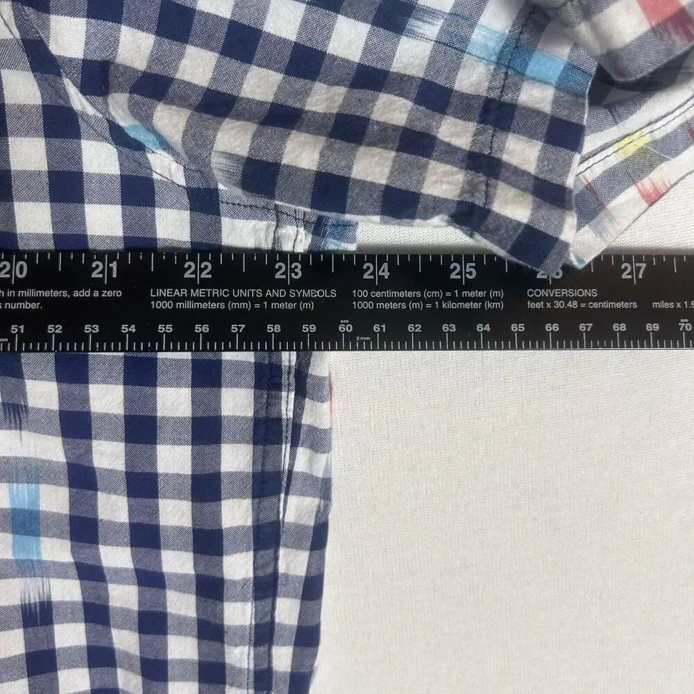 Lands' End Button Down Shirt Men's Large Blue Gingham Plaid Short Sleeve Casual